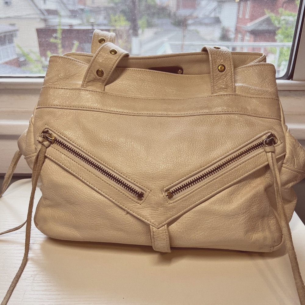 Botkier Distressed Leather Ivory Hobo Shoulder Bag